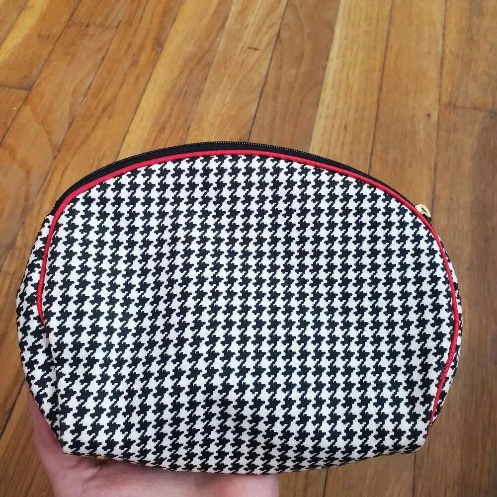 Christian Dior houndstooth flower applique cosmetic makeup travel bag pouch